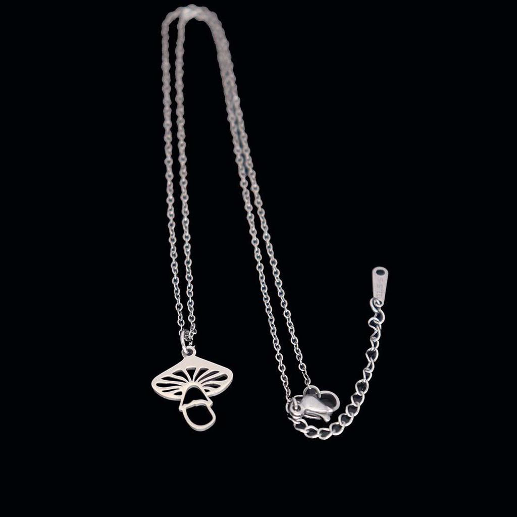 Elegant Stainless Steel Mushroom Pendant Necklace - Versatile Hollow Clavicle Chain Jewelry