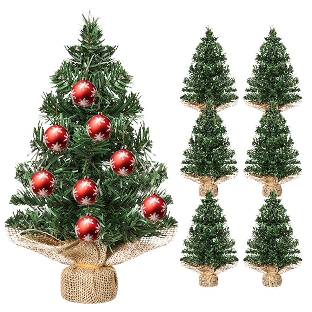 6Pcs Tabletop Christmas Tree with Linen Base Xmas Tree Ornament Wear Resist Christmas Decorations Tree for Kitchen Dining Table