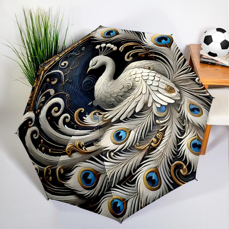 

Stained Glass Peacock Umbrella Automatic Open/close, Sturdy Iron Frame & 8-Rib Struct, Umbrella for Women & Men, Christmas Gifts