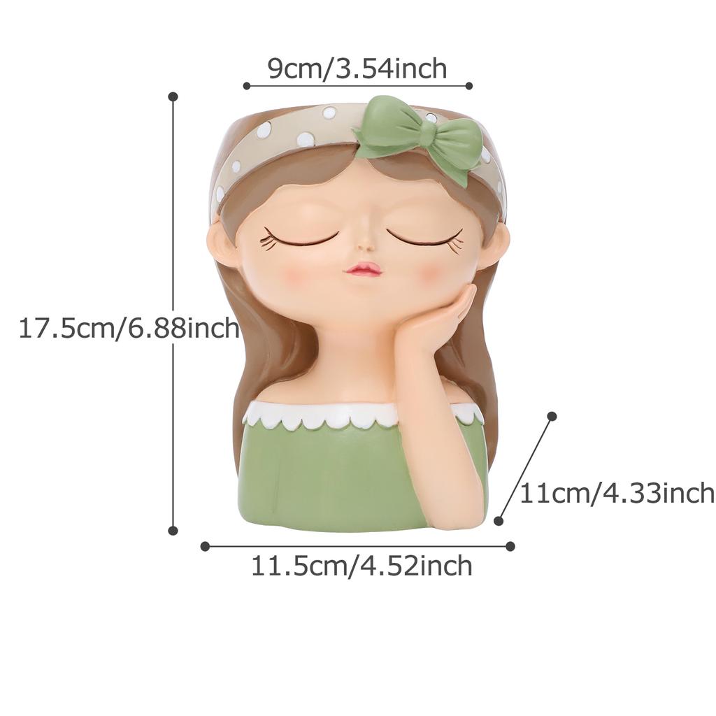 Cute Girl Small Plant Pot Resin Succulent Planter for Home Office Desk Mini Ornament Fairy Garden Flowerpot Decoration