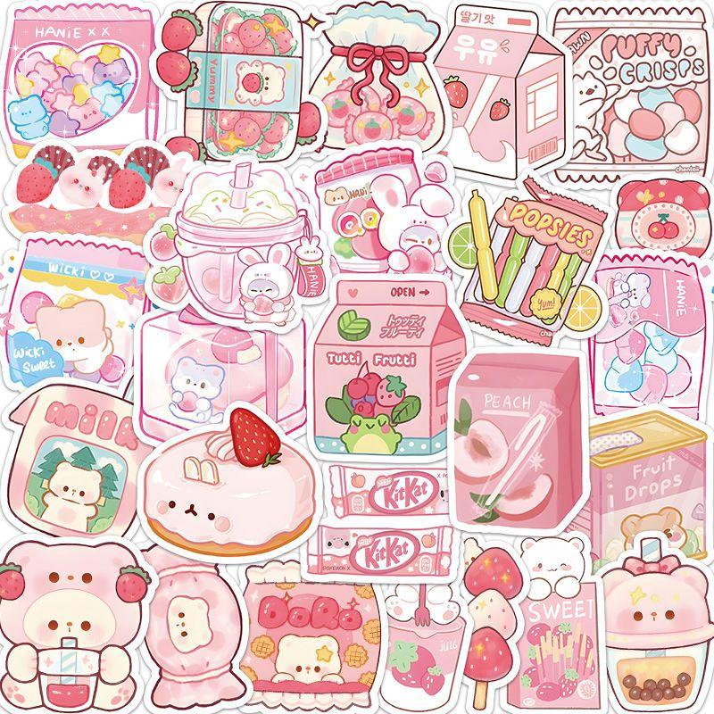 

62 шт. милых и девчачьих наклеек с закусками, с высокой визуальной привлекательностью, с популярными мультяшными дизайнами, идеально подходят для креативных чехлов для телефонов и наклеек для ноутбуков [#high definition pattern #]