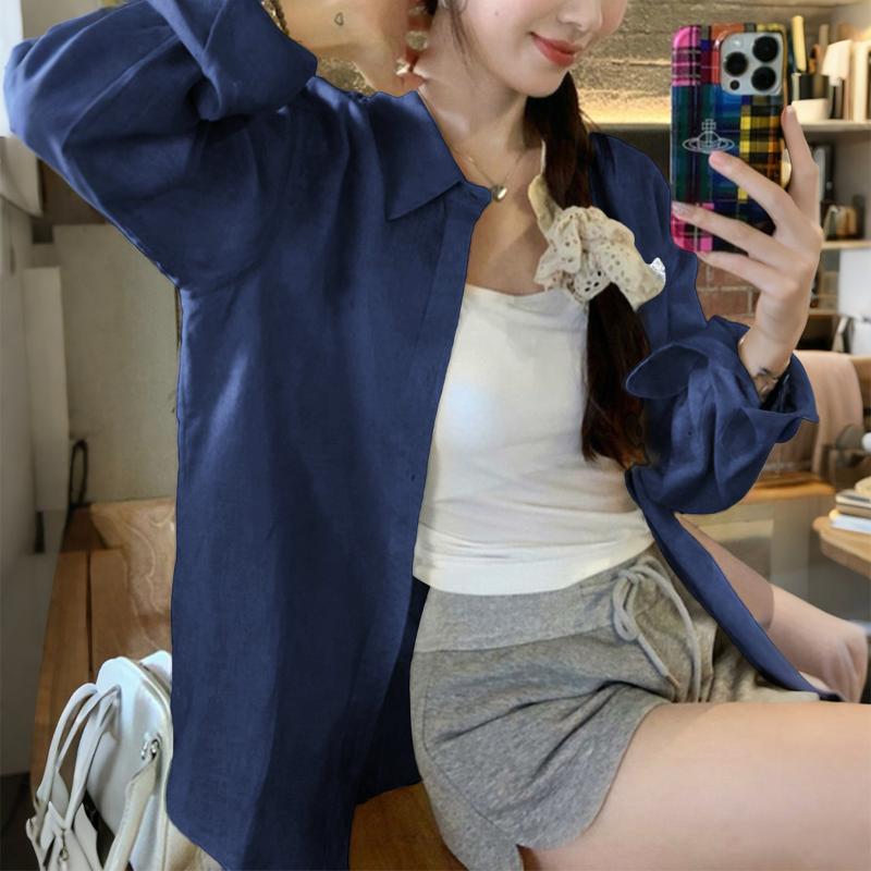 Casual Resort Style High-end Solid Color Long-sleeved Blouse for Women 2025 Autumn and Winter