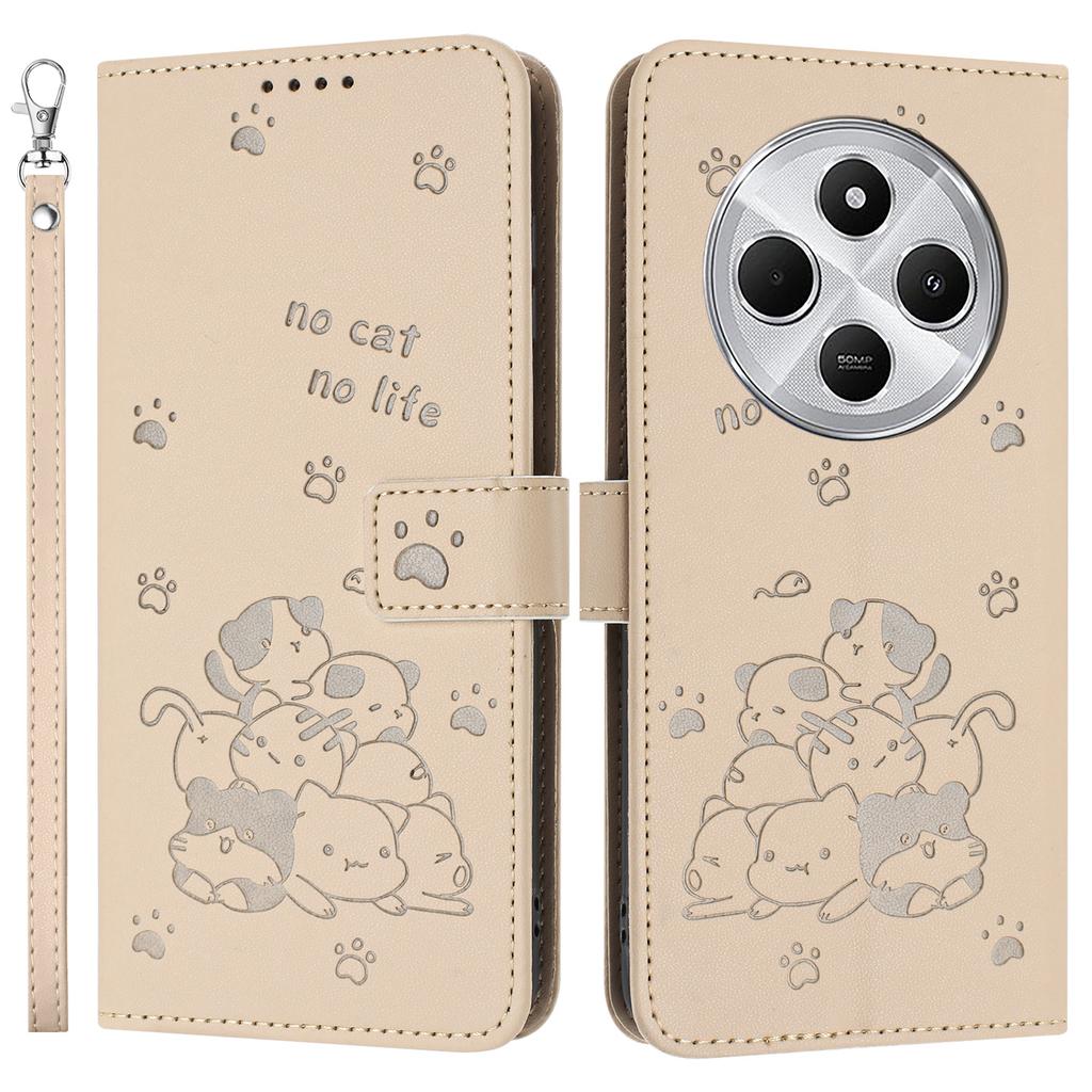 Phone Case For Xiaomi Redmi 14C 4G/14R 5G/Poco C75 4G with Strap Cats Imprint Leather Wallet Phone Cover