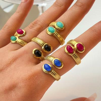 Anel de aço inoxidável banhado a ouro 18k real design de nicho feminino com pedra natural incrustada anel de aço titânio anel anel anel