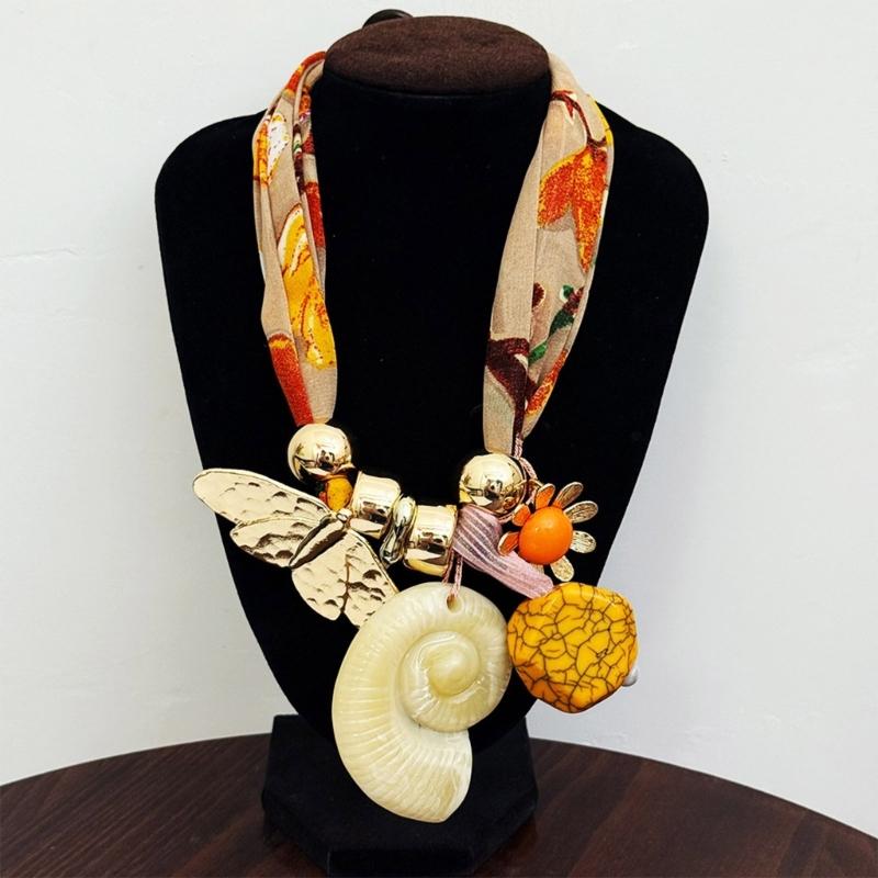 Stylish Floral Scarf Necklace With Neck Wrinkle Coverage Soft Comfortable Blend Fabric Jewelry for Everyday or Vacation