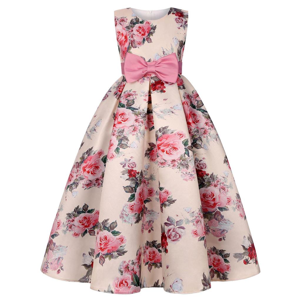 New Cross-Border Long Princess Printed Dress for Girls - Fashion Show Evening Gown