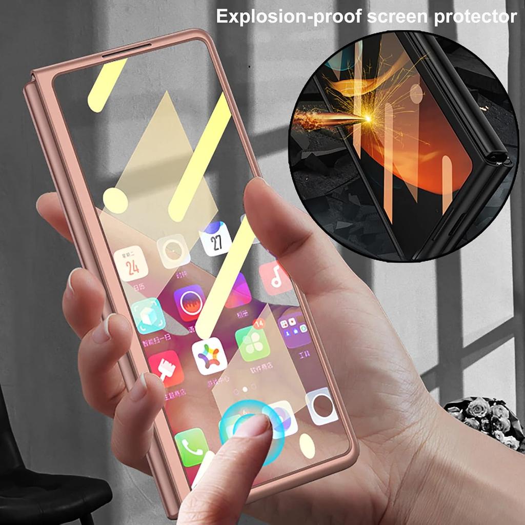 Case for Samsung Galaxy Z Fold 2 5G,Case with Glass Tempered Film,Ultra Thin Anti-Knock Combination Film Hard Matte Shockproof Protective Cover Shell