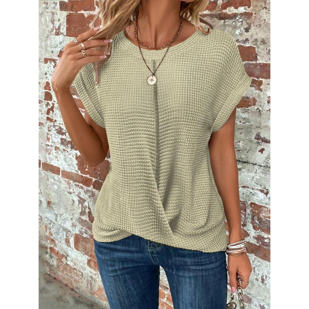 Spring and Summer New Solid Color Round Neck T-shirt Elegant Short Twist Top Women's Clothing