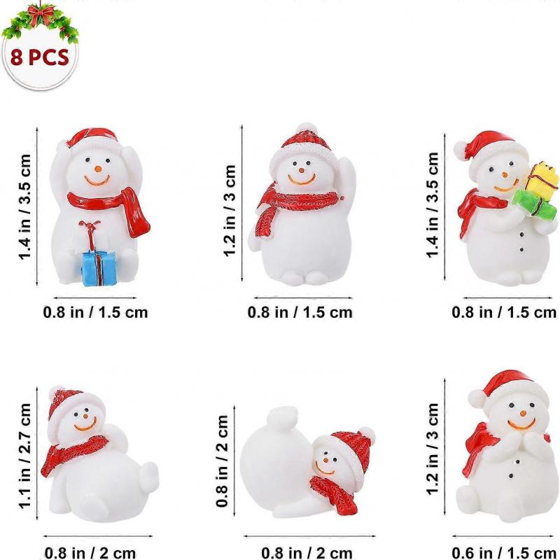 8pcs Mini Fairy Snowman Figurine Miniature Snowman Figurines Resin Snowman Ornament Xmas Party Favors for Christmas Party Desktop Decoration -Yx
