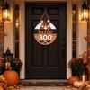Wooden Round Halloween Door Sign Hanging Decoration Outdoor Porch Patio Party Seasonal Welcome Sign with Bow and Bat Cutouts