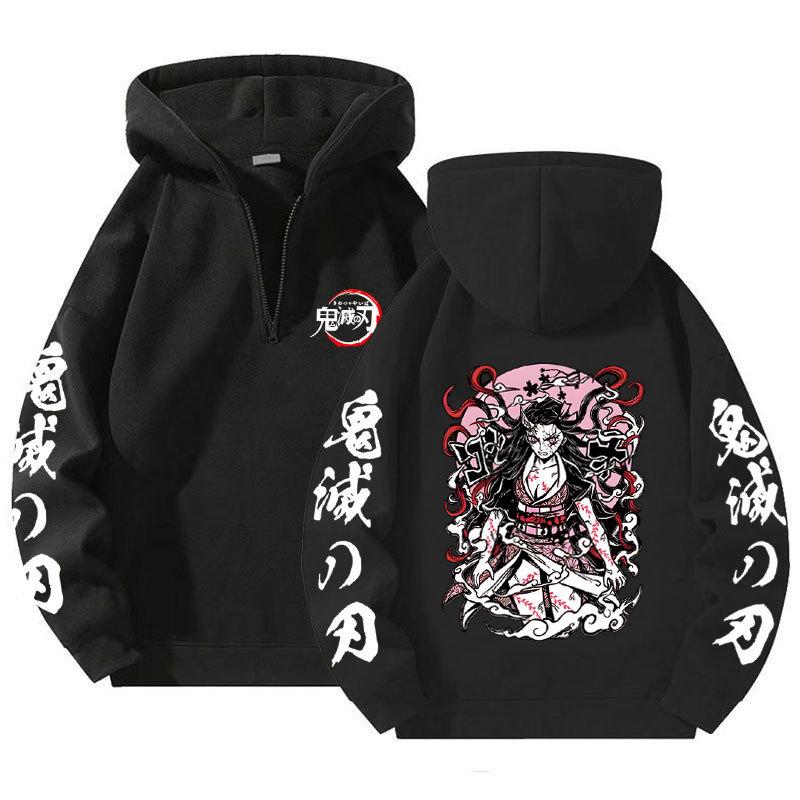 

Cotton Long Anime Sleeved Hooded Sweatshirt Casual Fashion Loose Solid Color Zipper Lapel Unisex Pullover Sweatshirt S