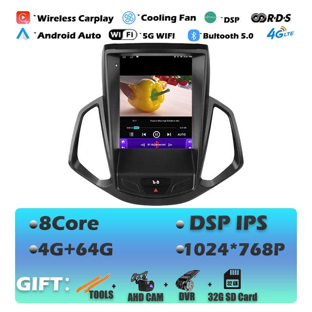 9.7 Lnch For Ford EcoSport 2013-2017 Android 14 Car Radio Auto Multimedia Player IPS Tesla Vertical GPS Carplay Stereo DVR