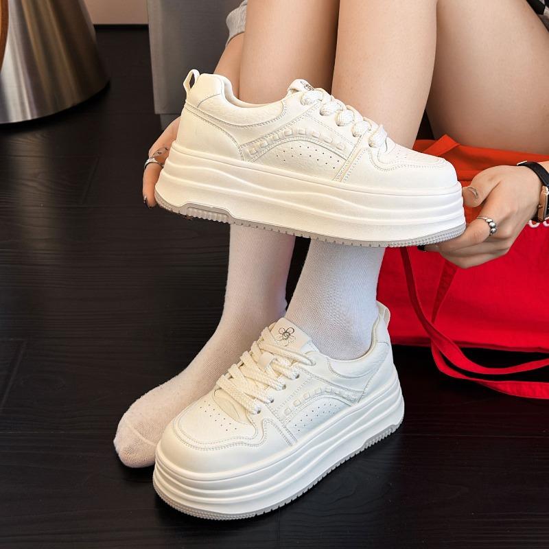 Thick-soled Heightening Little White Shoes Women's New Spring Breathable Casual Sports Shoes Show Height Versatile Leather Board Shoes Women