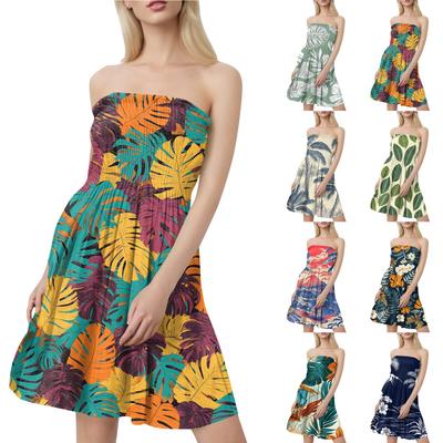 Damska Moda Casual Bandeau Nadruk Bez Rękawów Sukienka