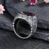 Silver  Ring Natural 12*14mm Rectangle Big Black Agate Stone Vintage Ring For Women Party Anniversary Gifts