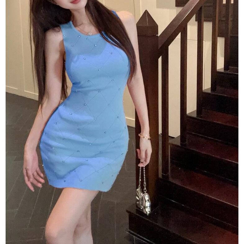 French Luxury Knit Nail-Drill Vest Dress: Women's Summer Hip-Hugging Short Skirt