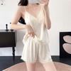Ice Silk Pajamas Women's Sexy Lace Suspender Shorts Set Spring Summer Summer Thin Homewear with Chest Pad