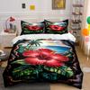 Red Hibiscus with Landscape. Bedding Sets Duvet Cover Sets Duvet Covers Pillowcases(1 * Duvet Cover 2 * Pillowcases, Without Duvet Insert)