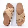 Fashion Smile New Women's Slides Soft Cork Footbed Sandals Comfortable Walking Slip-on Flat Sandals Arch Support Braided Straps Slippers