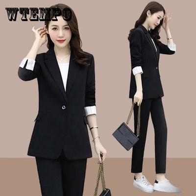 Suit Set Women Spring and Autumn Lady Style Fashion Business Suit Two-piece Set Solid Color Set