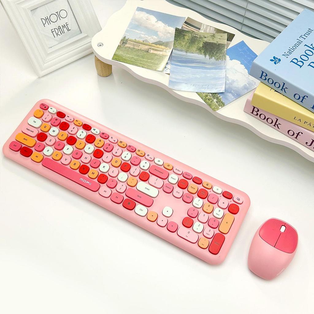 Mofii Drahtlose Maus und Tastatur Set Runde Tastenkappen Farbe Tastatur Frauen Büro Drahtlose Tastatur Volle Größe Schreibmaschinentastatur