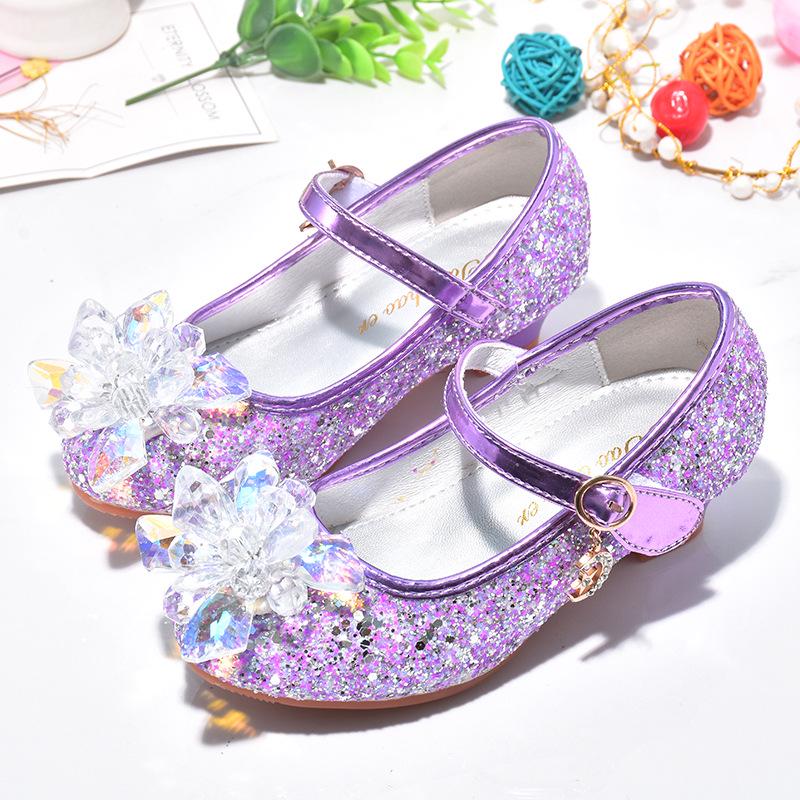 Girls Crystal Princess High Heels: Kids Formal Leather Shoes for Performance & Fashion 33/21cm фиолетовый
