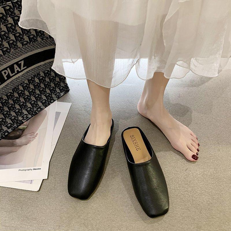 Baotou half slippers women's new cool slippers 2025 retro spring heelless office square head outside wear Internet celebrities