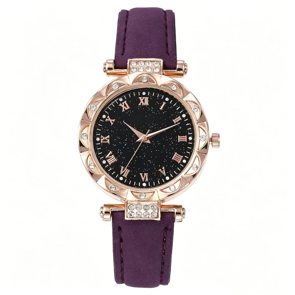 Ladies Light Luxury Diamond Starry Sky Roman Face Quartz Watch Belt Women'S Watch Fashion Roman Numeral Watch