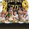 70th Birthday Decorations Men Women with 70th Birthday Banner, Black and Gold Table Cloth,Number Balloons, Large Sash, Cake Topper and Candles