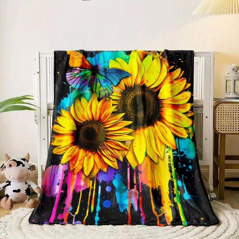 Soft Sunflower Print Lightweight Blanket - Perfect for Travel Camping & Cozy Naps | Durable Flannel Fabric 130cmx150cm