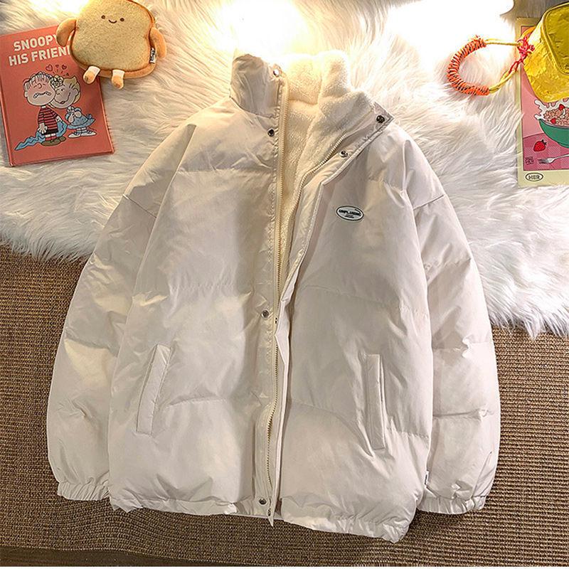 

Men s Lambswool Stand Collar Jacket - Teen & Student Winter Coat with Velvet Lining, Casual Couple s Outerwear Medium бежевий