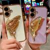 Plating Flowers Glitter Butterfly Holder Stand Phone Case For For Iphone 11 12 13 14 16 Pro XR Xs Max Bumper On 15 Plus Cover