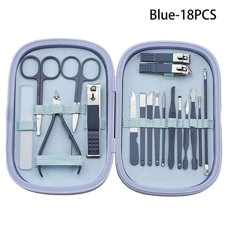 8/14/18pcs Nail Clipper Set Stainless Steel Manicure Pedicure Kit Portable Travel Case Earpick Nail File Foot Care Tool