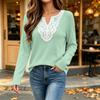 Women's Fashion Color V-Neck Lace Trim Patchwork Loose Fit Top for Casual Wear