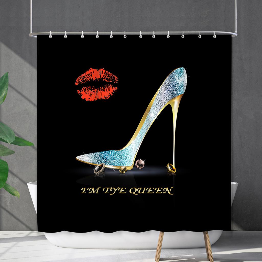 Shower Curtain Waterproof And Mildew-Proof 3D Digital Printing High Heels Bathroom Curtain Shower Curtain Partition Non-Punching Curtain
