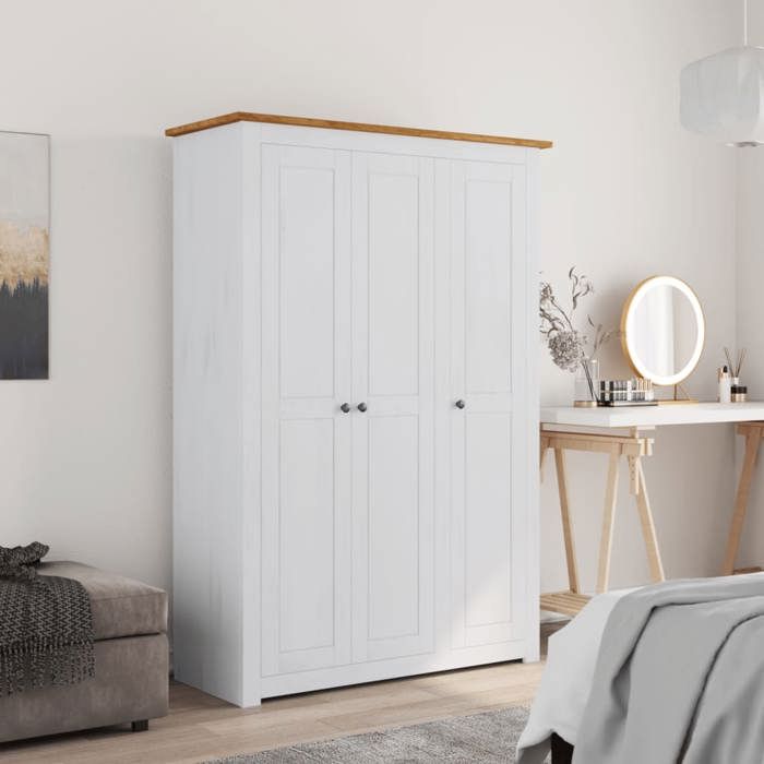 VidaXL Pin Garde-robe à 3 Portes Penderie Armoire de Rangement Stockage Armoire de Vêtements Chambre à Coucher Maison Blanc 282663