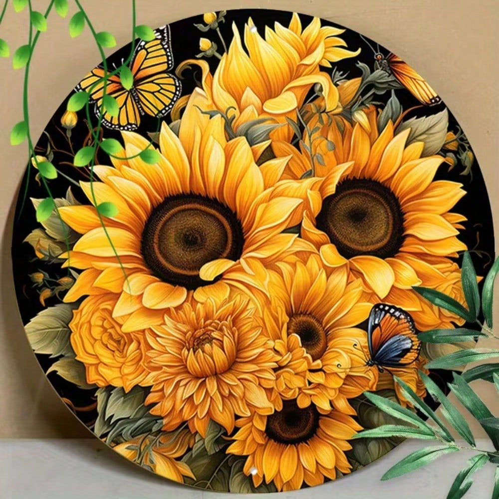 

8 Inch Round Aluminum Metal Wall Art Butterfly Sunflower Garden Sign Outdoor Indoor Home Farmhouse Decoration 20x20 белый