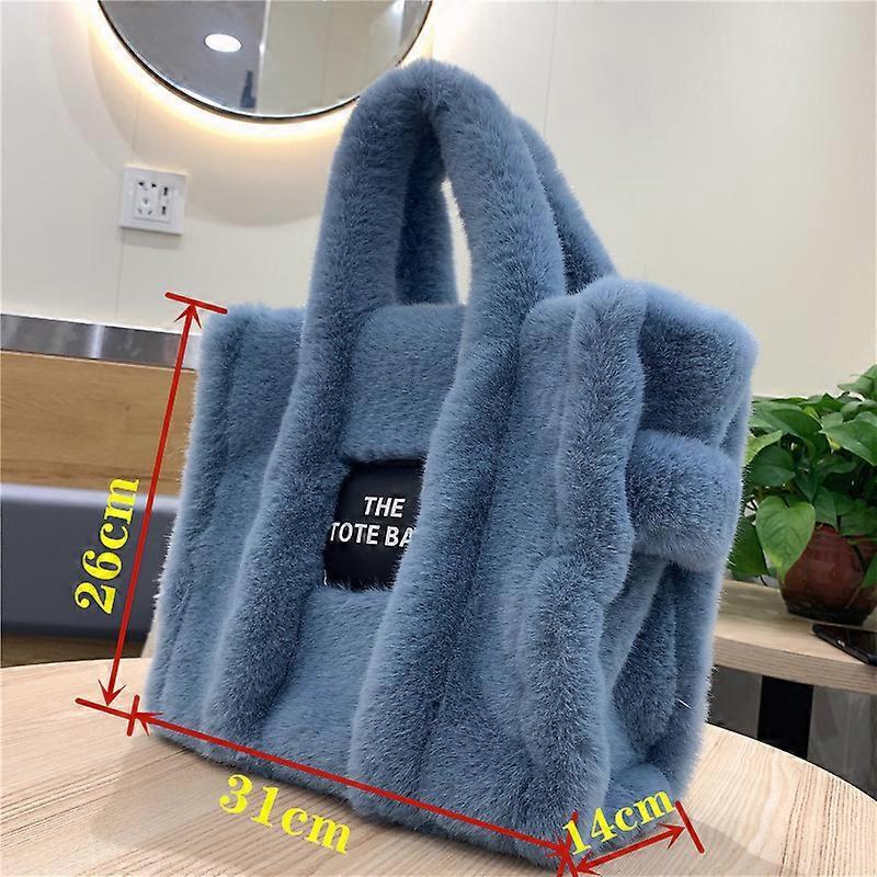 Women Plush Bucket Handbag Lightweight Faux Fur Fluffy Tote Bag