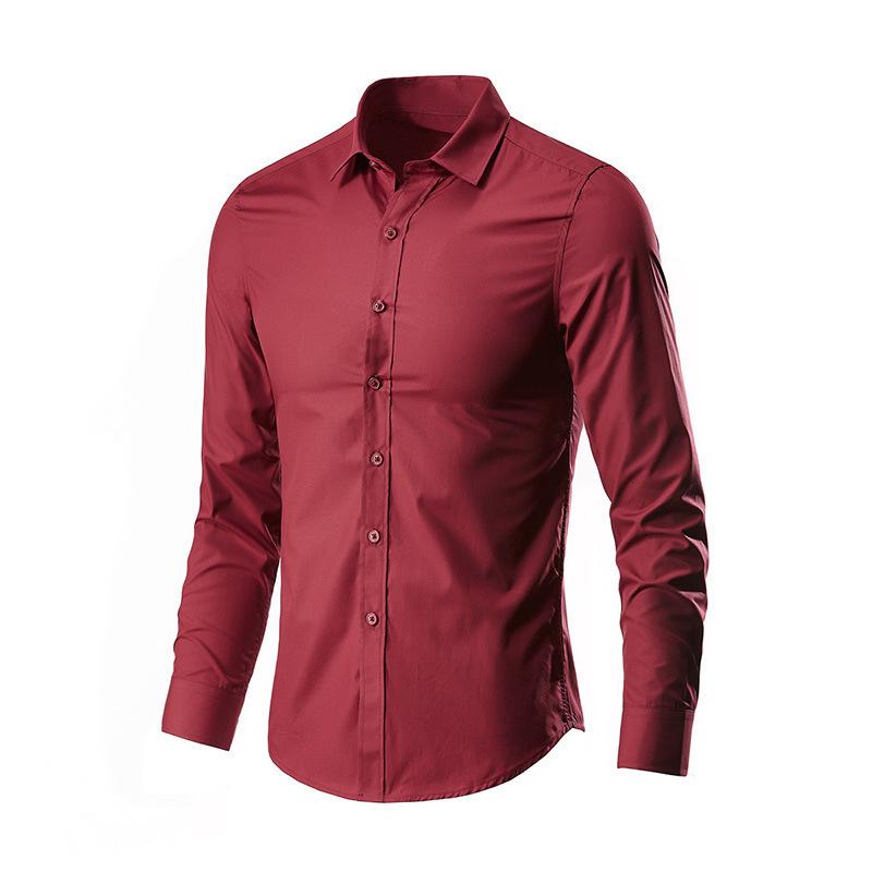 Solid Color Slim Fit Long Sleeve Formal Shirt - Versatile & Simple for Business or Casual Wear