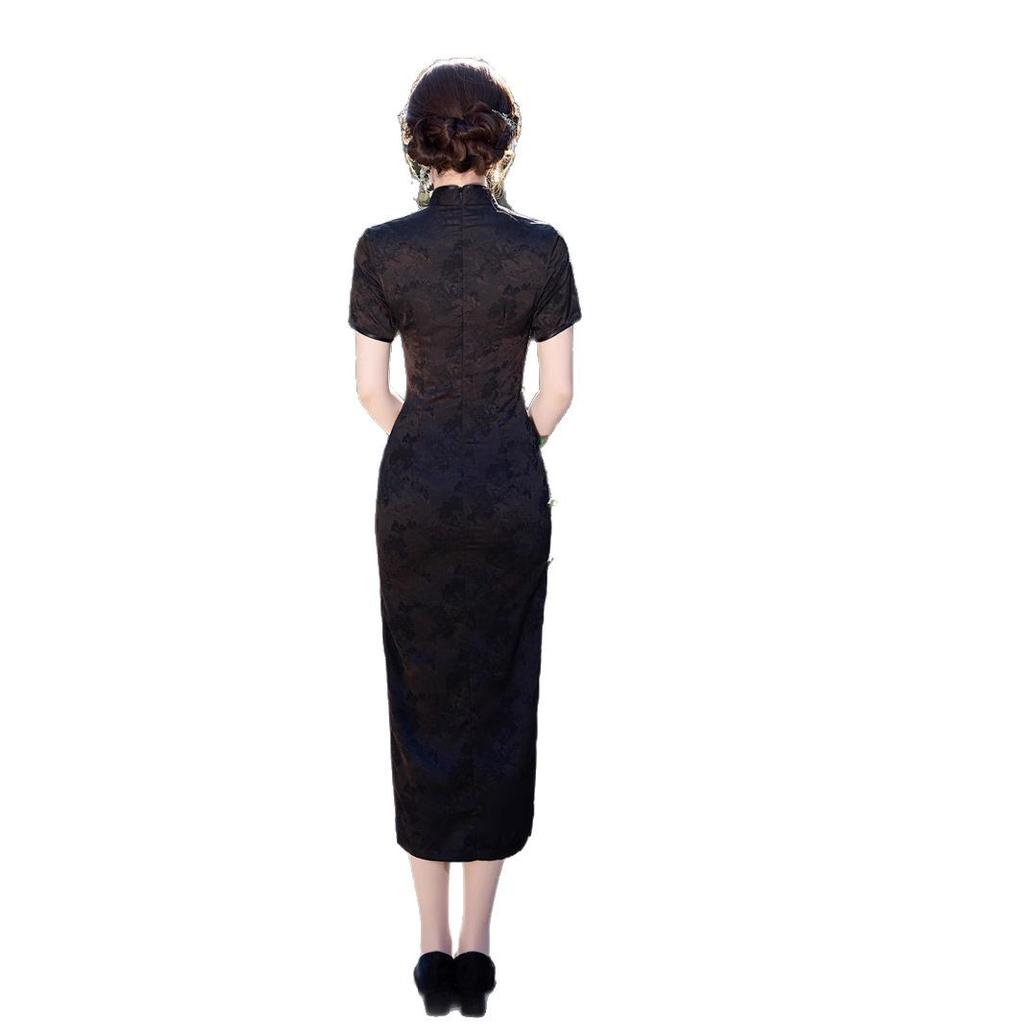 Republic of China style jacquard satin cheongsam new Chinese daily slim retro literary and artistic style 1011 new dress summer daily