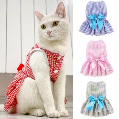Cat Puppy Princess Dress Summer Pet Clothes Striped Plaid Dresses with Bow for Cats Kitten Rabbit Sphynx Clothing Ropa Para Gato