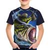 Boys' short-sleeved T-shirt with a round neck and a 3D summer fish print