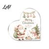 Romantic Christmas Gifts Heart Shaped Acrylic Tabletop Sign 2D Winter Snow Scene Desktop Ornament Home Party Supplies with Santa Snowman &