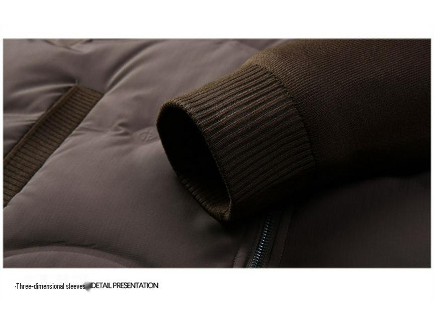 Men's Warm Lapel Duck Down Jacket - Tencel Knit Patchwork for Middle-Aged and Young