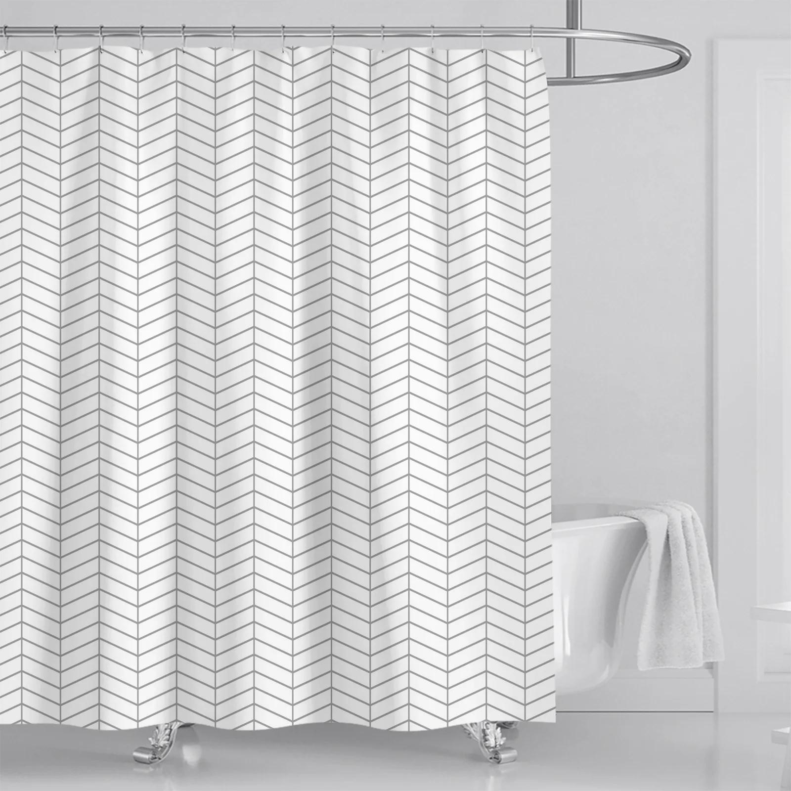 

Fashion Striped Printing Shower Curtains Waterproof Thick Bath Curtains For Bathroom Bathtub Large Wide Bathing Cover With Hooks W60H190(CM)-1 Pcs