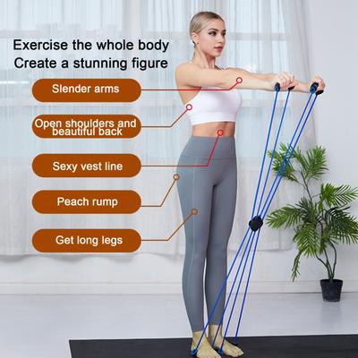 Pilates Resistance Band with 4 Loop Grips Chest Expander Stretching Band Muscles Strength Training Elastic Band Home Gym Full Body Workout Equipment