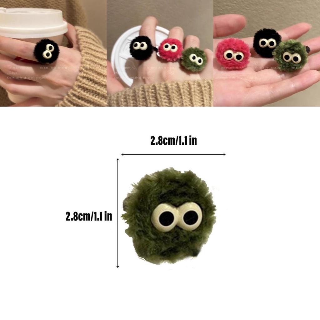 Cute Fluffy Ball Ring For Women Unique Cartoon Design Handmade Geometric Shape Fashionable And Personalized Finger Ring