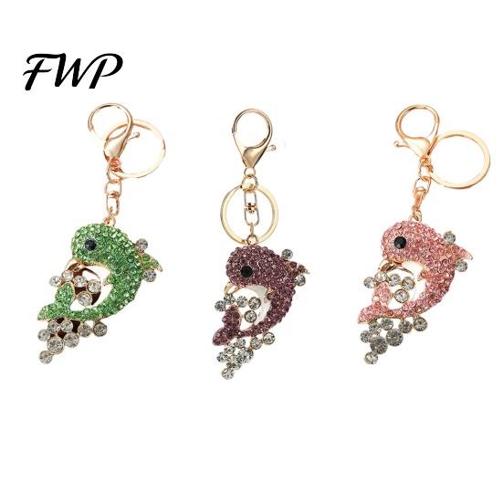 Ocean Animal Keyring Rhinestone Dolphin Keychain Sparkling Sea Car Key Ring Holder Backpack Purse Handbag Charm Christmas Birthday Gifts for