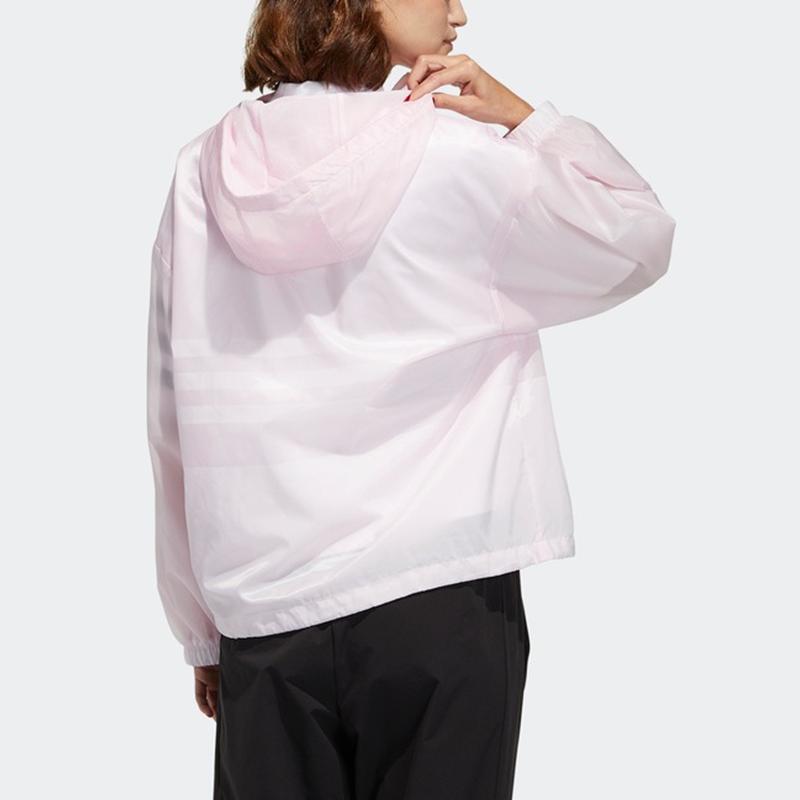 Adidas Neo Solid Color Logo Striped Woven Hooded Jacket Women Jacket Clear-Pink GP5471