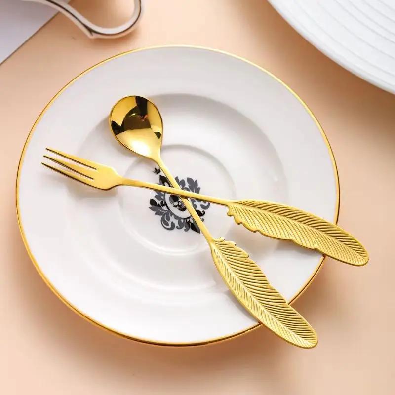 Teaspoon Creative Feather Stainless Steel Spoon for Ice Cream Colorful Dessert Spoon Accessories Tableware Decoration